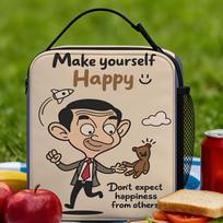 Funny Comedy Character Lunch Bag Mr.Bean School Lunch Box For Unisex Fun Custom Thermal Tote Handbags Oxford Portable Cooler Bag One Size black