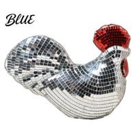 Niche Style Interior Decor Disco Ball Rooster Figurine Mirror Mosaic Tabletop Ornament Unique Retro Art Shiny Sculpture for Living Room Bedroom Bar sidabras