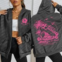 Free Spirit Beach Time Of Travel Print Women Zipper Hoody Fashion Autumn Hoodie Pocket Streetwear Fleece Loose Hoodies S
