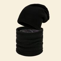 2 vnt. rinkinys Megzta kepurė ir šalikas Mergaitėms Korėjietiško stiliaus Šilta vienspalvė kepurė Beanie Kaklo šalikėlis Universalus Klasikinis šalikų rinkinys black