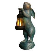Sodo triušio figūrėlė su saulės žibintu, vidaus ir lauko dervos zuikio statula, skulptūra, kiemas, veja, gyvūnas, velykinė dekoracija, ornamentas Rabbit gray