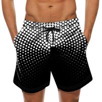 Men's Hawaiian Tie Waist Vacation Surf Shorts Lightweight Quick Dry Beachwear with Optical Illusion Checkered Pattern Swim Trunks XXL white