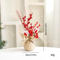 Christmas Burlap Branch Ornament with European Scene and Red Berries beige