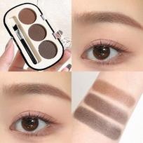 Eyebrow Powder Palette with Eyebrow Brush, Waterproof and Sweatproof Natural Color Rendering 3-color Eyebrow Powder Long Lasting black
