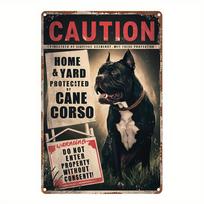 Vintage Caution Cane Corso Metal Sign Retro Home Yard Protected Warning Tin Plaque for Dog Lover Home Decor 20X30CM beige