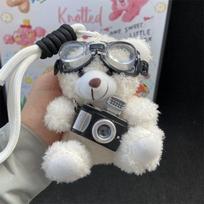 Lovely With Glasses Pilot Bear Keychain Camera Stuffed Panda Plush Doll Keychain Cute Animals Bear Doll Bag Pendant Bag Charm gray
