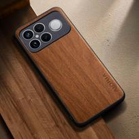For POCO F8 Ultra F6 Pro Case funda simple stylish wooden pattern pu leather cover for oneplus f8 pro case coque Poco F8 Ultra geltona
