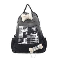 Schoolbag retro design sense rock style bone accessories backpack, niche personality trend large capacity student bag juoda