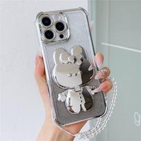 Blizgantis smūgiams atsparus telefono dėklas Xiaomi 14T 13T 12T Pro 11 Lite 5G NE 15 14 13 12S 12X veidrodinis triušio stovas krištolinis grandinėlės dangtelis For Xiaomi 14T gray