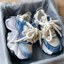 New Women Thick Sole Casual Sports Shoes Breathable Running Sneakers Fashion Colored Lace Up Design 35 mėlyna