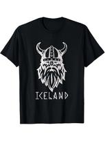 S Viking Iceland Norse Warrior unisex T-Shirt - Black White Viking Horned Helmet Rune Iceland Map Print, Bold ICELAND Text, All-Season Casual Machine 3XL įvairiaspalvis