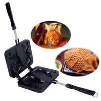 Taiyaki Japanese Fish-Shaped Bakeware Waffle Pan Maker Japanese Pancake Double Pan Stainless Steel Frypan Home Cake Tools 2 brown