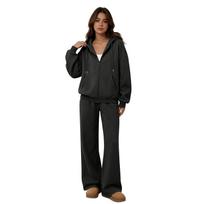 Women's Two Piece Hoodie Set with Wide Leg Pants Casual Tracksuit Outfit XXL juoda