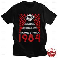 1984 George Orwell War Is Peace Freedom Is Slavery All Seeing Eye Graphic Tshirt Dystopian Novel Fan 100cotton Short Sleeve Tee 4XL black