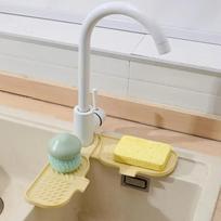 2pcs Silicone Faucet Splash Guard & Drain Pad - Rotatable, Thick & Flexible Kitchen and Dining Table Protection 2PCS smėlis