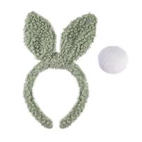 Princess Hairbands Rabbits Ear and Tail Set for Halloween Birthday Photo Props Fun Headwear Cosplay Cartoon Rabbits chaki