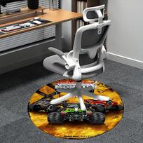 Monster Jam, Monster Truck Kėdės kilimėlis Apvalus kilimas Biuro kilimas, Skalbiamas mašinoje, Neslystantis, Tinka svetainėms, Miegamiesiems 80cm gray