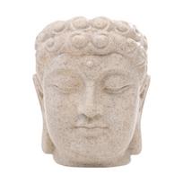 Buddha Head Figurine Flower Pot Statue Resin with Drainage Holes Bonsai Planter white