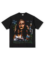 SpringSummer Rihanna HipHop Rap American TShirt Street Retro Print Retro Short Sleeve M brown