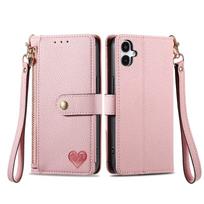 Compatible with for Samsung Galaxy A70 A50 A40 A30 A20 A07 A06 A05S A04S Zipper Pocket Purse with Wrist Strap Flip Card Holder For Galaxy A04E rožinė