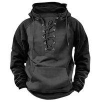 Men Color Block Drawstring Hooded Thickened Casual Pullover Sweatshirt S pilka