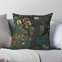 Into The Forest Fresco Morris Square Pillowcase Polyester Linen Velvet Printed Zip Decor Pillow Case Sofa Cushion Cover 40X40CM black