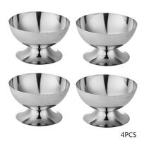 4-Pack Stainless Steel Ice Cream Bowls Elegant Round Dessert Bowl with Smooth Curved Edges Pudding Dessert Cups Dishwasher Safe white