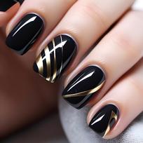 24Pcs Black Square Short Press On Nails With Gold Line Design Full Cover Fake Nail Tips Simple Wearable Manicure brown