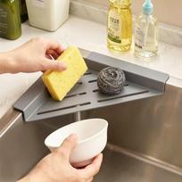 Kitchen Sink Corner Drying Rack Space-Saving Triangular Sink Caddy for Sponge Rag Soap Dish Bathroom Countertop Storage pilka spalva