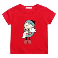 Hilda and her pet Zhizhi 100%CottonT-shirts High Quality style Short Sleeve Boys Girls Children T Shirt Graphic Printing Camisetas Boy girl Cute Tees 100 raudona