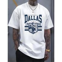Men's Dallas Football Graphic Print T-Shirt, Regular Fit Casual Sports Style Streetwear Tee with Vintage 1960 Commemorative Design, Everyday Comfort L gray