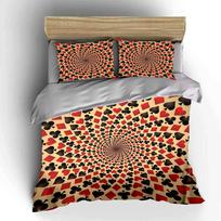 3Pcs Playing Card Suits Bedding Set, Poker Hearts Spades Clubs Diamonds Tunnel Print Duvet Cover + 2 Pillowcases, Great Gift EU Twin 135X200cm&set black