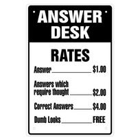 pc Answer Desk Rates X Inch Vintage Palque Funny Metal Sign Office Decor Humor Wall Hanging Sign Funny Office Art 20x30cm（7.8x11.8inch） black