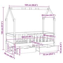 Kids  Bed with Drawers 80 x 170 cm Solid Pine Wood