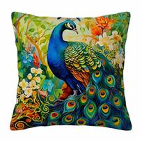 1pc Vibrant Floral Throw Pillow Cover,Oil Painting Peacock In Tropical Garden Dec 30X30CM beige