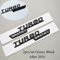 2 vnt. TURBO 4MATIC+ emblema Mercedes Benz AMG W213 W205 W177 W167 A45S E63S GLE53 sparnui, logotipas, lipdukas, automobilio aksesuarai white