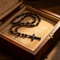Natūralaus tigro akies rožančiaus karoliai, rankų darbo karoliukų grandinėlė su akmeniniu kryželio pakabuku, unisex, kasdieniai madingi papuošalai Cross Necklace black