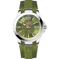 Swiss Alpine Military Combat Air Ladies Silicone Strap Green Dial Quartz 7758.1838 Women's Watch žalia