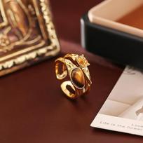 24K Gold-Plated Tiger Eye Adjustable Open Ring - Exquisite, High-End Fashion black