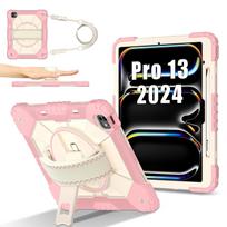 Rotating Stand Case Universal for IPad Pro 13 2025 M5 2024 M4 A3360 A3361 A3362 A2926 A2925 A3007 Hybrid Cover Shoulder Strap iPad Pro 13 2024 M4 pink