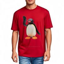 tshirt Men Summer Tees Pingu Says Hello TShirt oneck tshirt Summer Tops Black TShirt Mens Cotton tshirt Man Basic Tee S