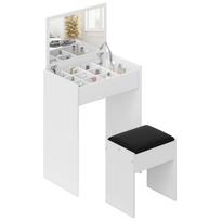 Makiažo stalas su sulankstomu veidrodžiu, modernus makiažo tualetinis staliukas, su kėdute, daiktadėžė su 10 skyrių, baltas MDF, 60,2 x 40,2 x 79 cm 60.2 x 40.2 x 79 cm