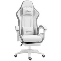 Žaidimų kėdė ergonomiškas žaidimų fotelis su atlošu, atlenkiamu iki 135 laipsnių, ir juosmens atrama, 65 x 65 x 121-129 cm baltas 65 x 65 x 129 cm