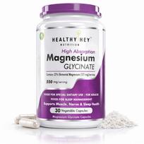 HealthyHey Nutrition Magnesium Glycinate High Absorption for Sleep, Cramps, & Nerves Health -30 Vegetable Capsules