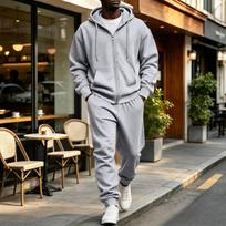 Men's Color Lined Zip Up Hoodie and Sweatpant Set with Drawstring L raudona