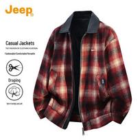 JEEP Men's American Retro Color-Block Plaid Wool Blend Jacket M black