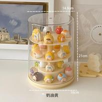 Rotating Display Cabinet for Figures Acrylic Transparent Mini Figure Display Case Stackable Organizer for Collectibles Blind Box beige