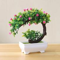 Žavingas mini pusmėnulio rožių bonsai - Dirbtinis augalas su vazonu namams, biurui, sodui dekoruoti 1Pcs rožinė