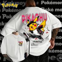 2025 Summer Pokémon Anime Pikachu Brand 100Pure Cotton Printed Tshirt Men Harajuku Loose Casual Versatile Shortsleeved Y2k M gray