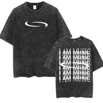Playboi Carti I AM MUSIC Logo Retro WashedT Shirt Opium Ken Carson Narcissist Tour Antagonist Rap T-shirts Men's Oversized Tees M black